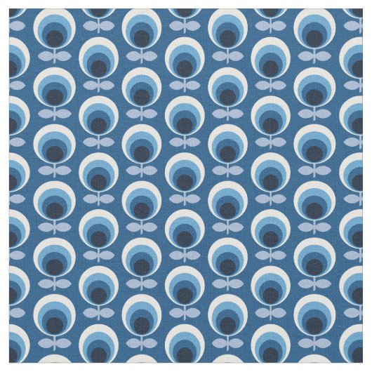 Trendy Mid Century Modern Blue Floral Stoff (Nahaufnahme)