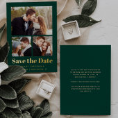 Trendy Minimal 3-Foto Green Gold Save the Date Folieneinladung