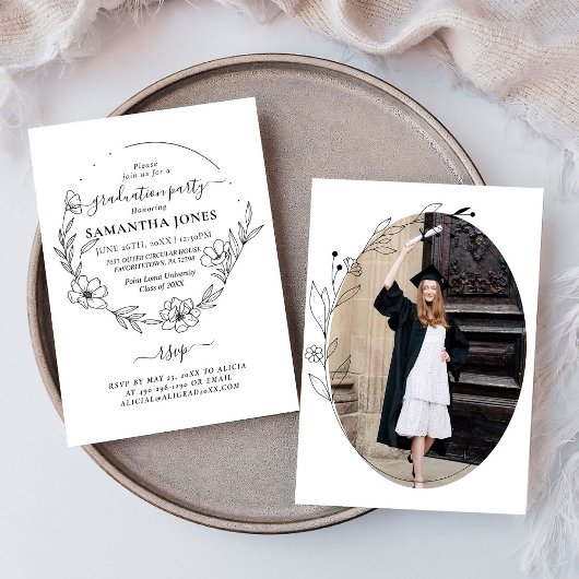 Trendy Minimal Foliage Foto Abschluss Einladung