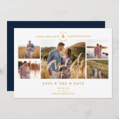 Trendy Minimal Navy/White 5 Multi Photos Collage Save The Date (Vorne/Hinten)