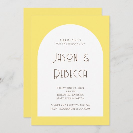Trendy Minimal Pastellgelb in einer Hochzeit Einladung (Vorne/Hinten)