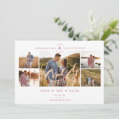 Trendy Minimal Pink/White 5 Multi Photos Collage Save The Date (Stehend Vorderseite)