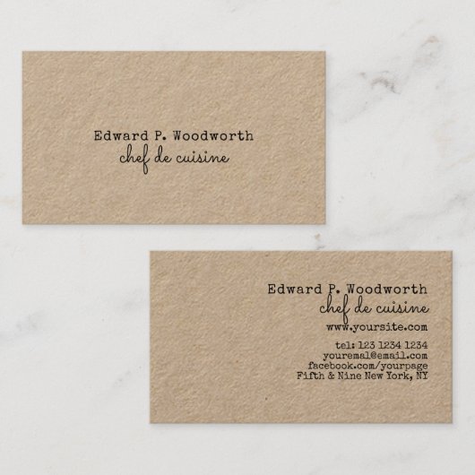 Trendy Minimalist Chef de Cuisine Rustic Visitenkarte (Vorne/Hinten)