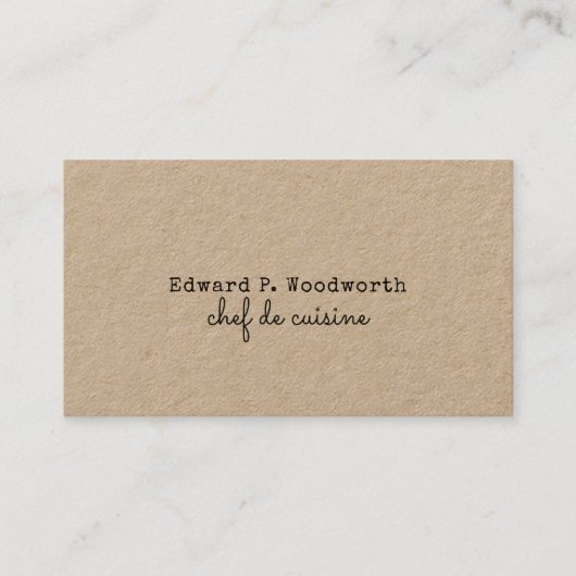 Trendy Minimalist Chef de Cuisine Rustic Visitenkarte (Vorderseite)