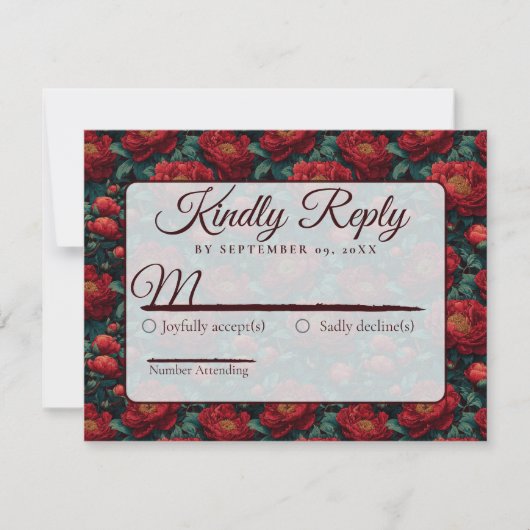 Trendy Minimalist Peonies Fall Wedding RSVP Karte (Vorderseite)