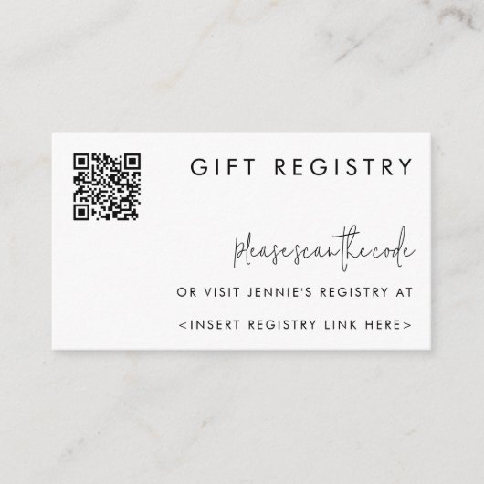Trendy Minimalistisch Black & White Registry QR Co Begleitkarte (Vorderseite)