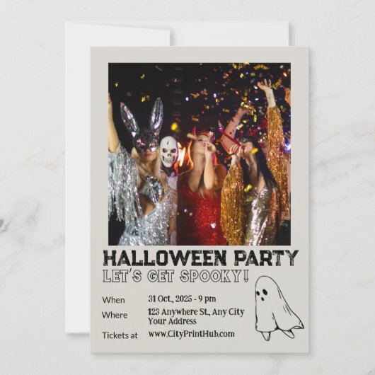 Trendy Minimalistisch Ghost Costume Halloween-Part Einladung (Vorderseite)