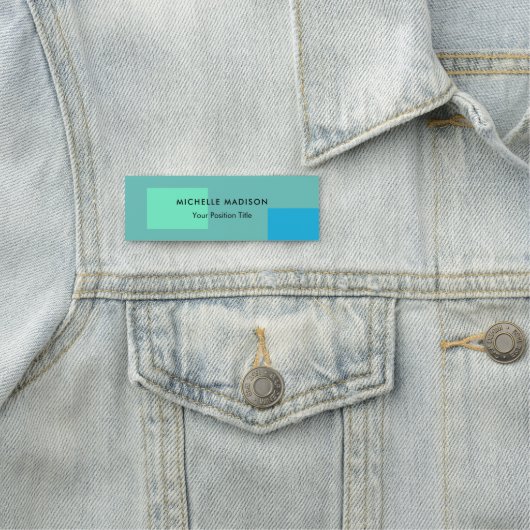 Trendy Minimalistisch Green Blue Namensschild (Beispiel)