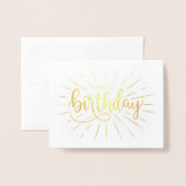 Trendy Minimalistisch Letters Birthday Gold Rays Folienkarte (Vorderseite mit Umschlag)