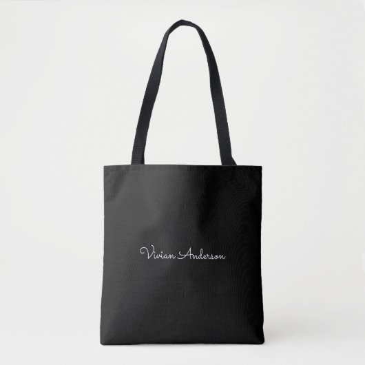 Trendy Minimalistisch Modern Black Script Name Tasche (Vorderseite)