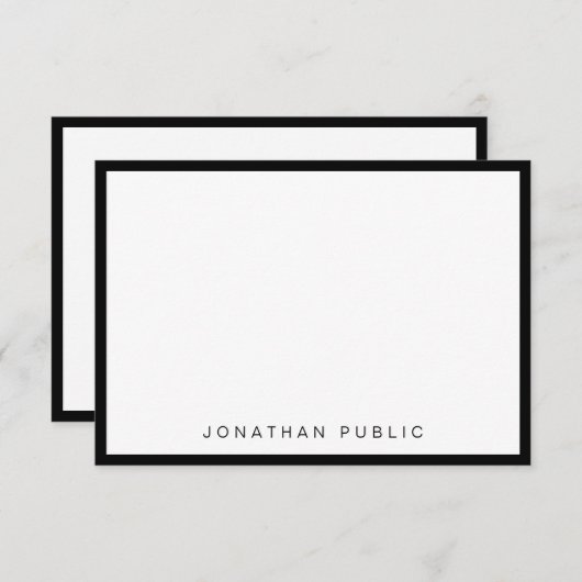 Trendy Minimalistisch Modernes Elegantes Schwarz-w Mitteilungskarte (Vorne/Hinten)
