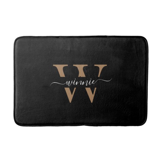 Trendy Minimalistisch Monogram Black Gold Script N Badematte (Vorderseite)