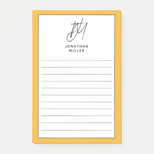 Trendy Minimalistisch Monogram Lined Post-it Klebezettel (Vorderseite)
