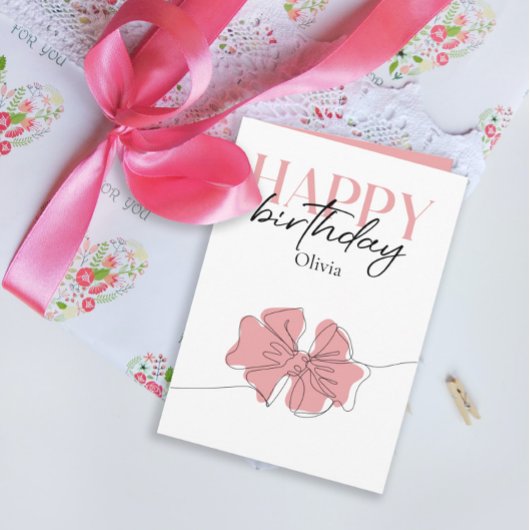 Trendy Minimalistisch Typografie Tied Bow Birthday Karte