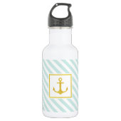 Trendy Mint Blue Pattern Golden Anchor Trinkflasche (Vorderseite)