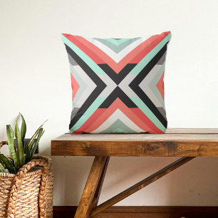 Trendy Mint Coral Black Geometric Design Pillow Kissen