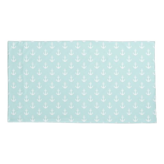 Trendy Mint Green Anchors Pattern Kissenbezug (Rückseite)