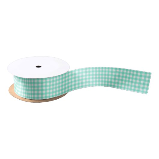 Trendy Mint Green Gingham Pattern Satinband (Spule)