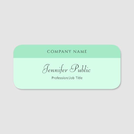 Trendy Mint Green Modern Handname Script Elegant Namensschild (Vorderseite)