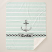 Trendy Mint Green Stripes und Aquarellanschor Sherpadecke (Vorderseite)
