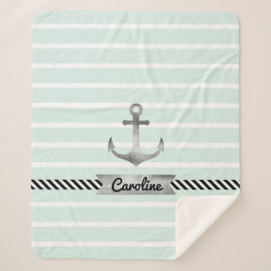Trendy Mint Green Stripes und Aquarellanschor Sherpadecke