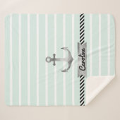 Trendy Mint Green Stripes und Aquarellanschor Sherpadecke (Vorderseite (Horizontal))