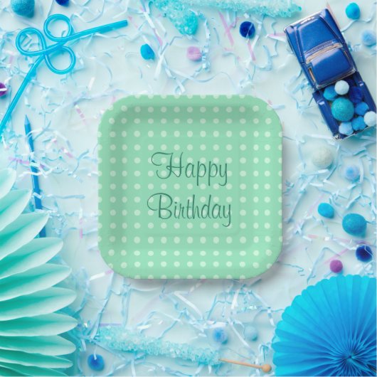 Trendy Mint Green Template Happy Birthday Text Dot Pappteller (Party)