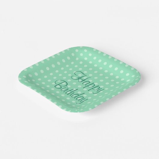 Trendy Mint Green Template Happy Birthday Text Dot Pappteller (Gewinkelt)