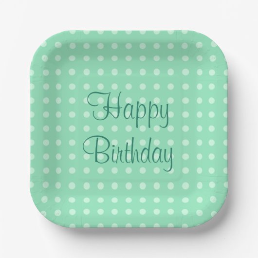 Trendy Mint Green Template Happy Birthday Text Dot Pappteller (Vorderseite)