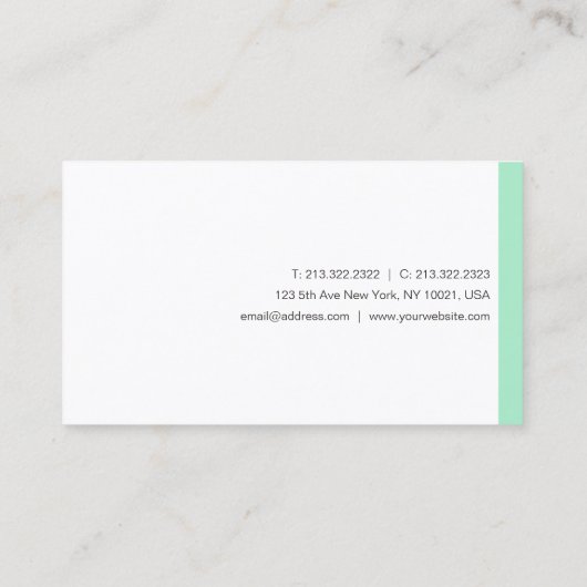 Trendy Mint Green White Modern Calligraphy Script Visitenkarte (Rückseite)
