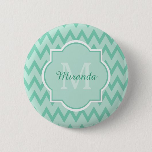 Trendy Mint Green Zickzack Zigzag Name und Monogra Button (Vorderseite)