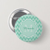 Trendy Mint Green Zickzack Zigzag Name und Monogra Button (Vorne & Hinten)