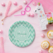 Trendy Mint Green Zickzack Zigzag Name und Monogra Pappteller (Party)