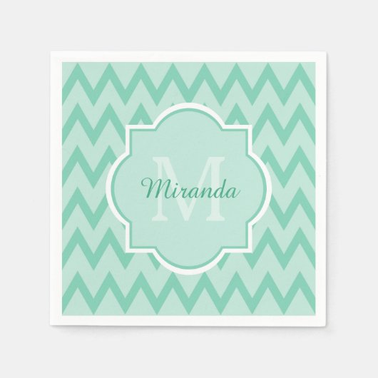 Trendy Mint Green Zickzack Zigzag Name und Monogra Serviette (Vorderseite)