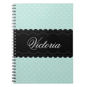 Trendy Mint Polka Dots Black Individuelle Name Des Notizblock