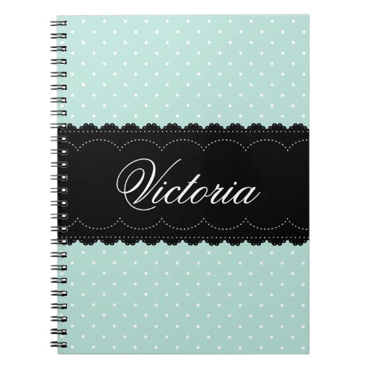 Trendy Mint Polka Dots Black Individuelle Name Des Notizblock (Vorderseite)