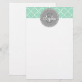 Trendy Mint Trellis Pattern Gray Monogram Briefpapier (Vorne/Hinten)