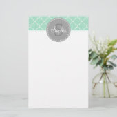 Trendy Mint Trellis Pattern Gray Monogram Briefpapier (Stehend Vorderseite)