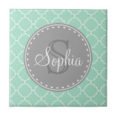 Trendy Mint Trellis Pattern Gray Monogram Fliese (Vorderseite)