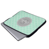 Trendy Mint Trellis Pattern Gray Monogram Laptopschutzhülle (Vorne Knopf)