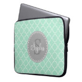 Trendy Mint Trellis Pattern Gray Monogram Laptopschutzhülle (Vorderseite Links)