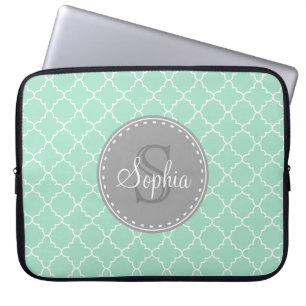 Trendy Mint Trellis Pattern Gray Monogram Laptopschutzhülle