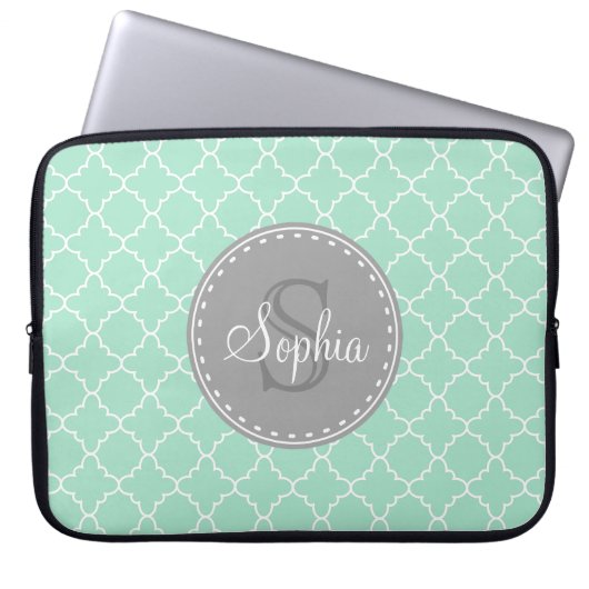Trendy Mint Trellis Pattern Gray Monogram Laptopschutzhülle (Vorderseite)