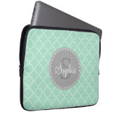 Trendy Mint Trellis Pattern Gray Monogram Laptopschutzhülle (Vorne Rechts)