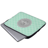 Trendy Mint Trellis Pattern Gray Monogram Laptopschutzhülle (Vorne Knopf)