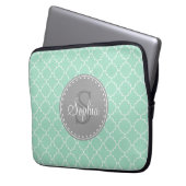 Trendy Mint Trellis Pattern Gray Monogram Laptopschutzhülle (Vorderseite Links)