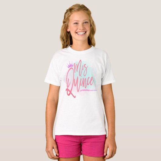 Trendy Mis Quince Blush Script Quinceañera T-Shirt (Vorne ganz)