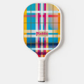 Trendy Mit Monogramm Colorful Kariert Pickleball Schläger (Rückseite)