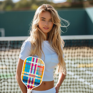 Trendy Mit Monogramm Colorful Kariert Pickleball Schläger