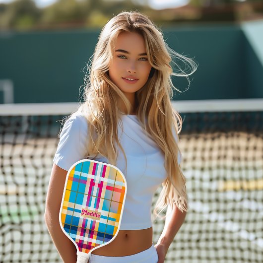 Trendy Mit Monogramm Colorful Kariert Pickleball Schläger